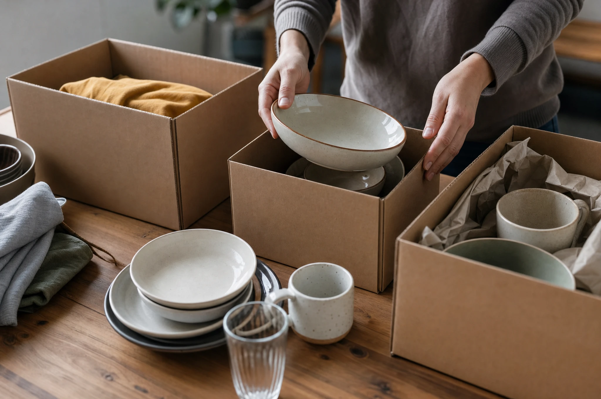 Kosten einer Haushaltsauflösung in der Schweiz – Clearx Sorgfältiges Einpacken von Keramik und Hausrat bei einer Haushaltsauflösung