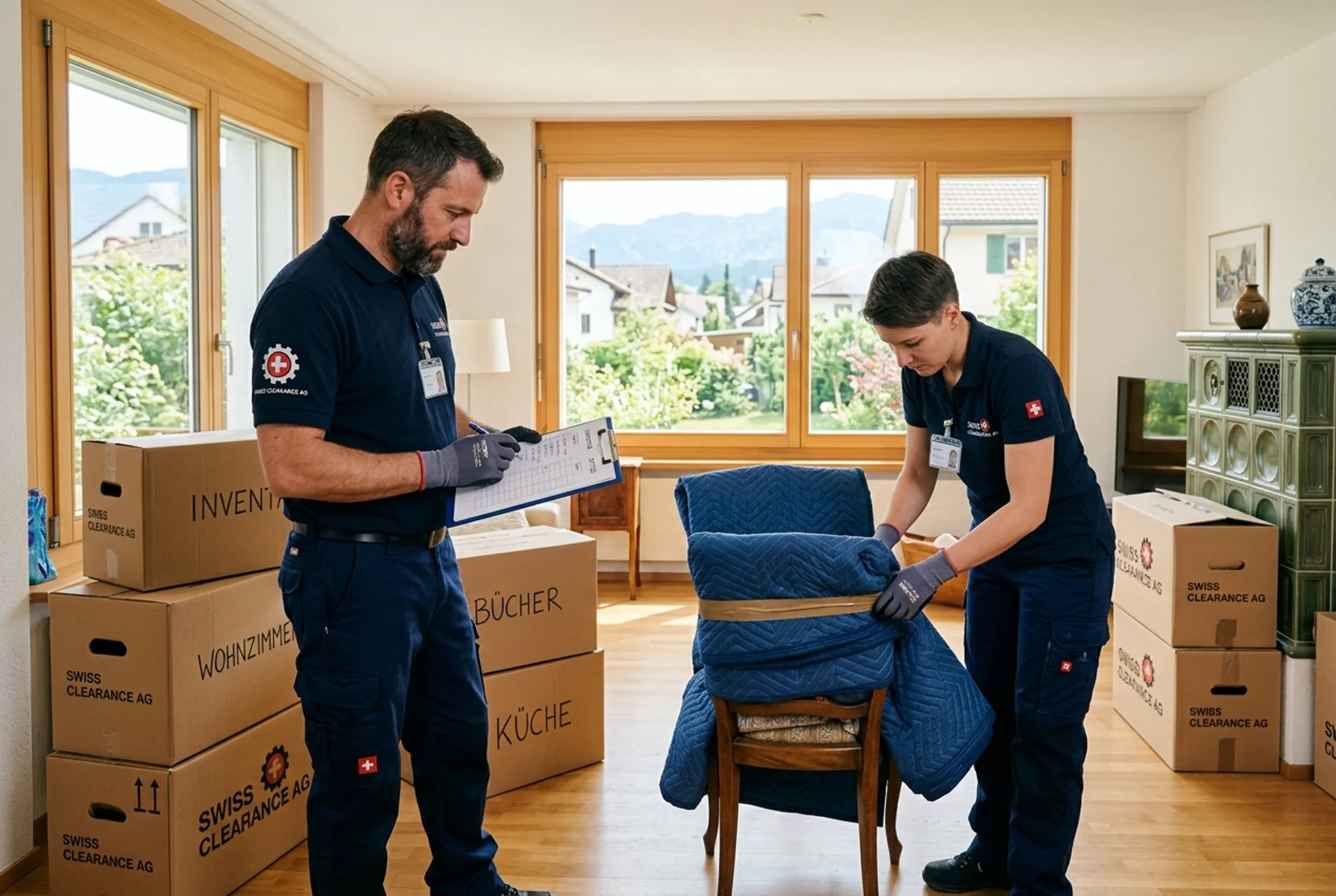 Hausräumung und Nachlassauflösung in Winterthur – Clearx Fallbeispiel CLEARX Fachteam prüft Inventarliste bei einer Hausräumung in Winterthur